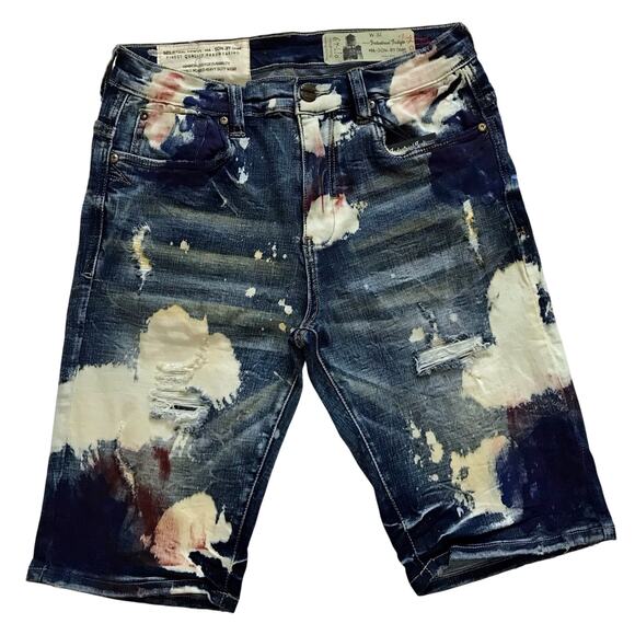 Industrial Indigo NWT Paint Splatter Medium Wash Jean Shorts Men W32 - Picture 1 of 8